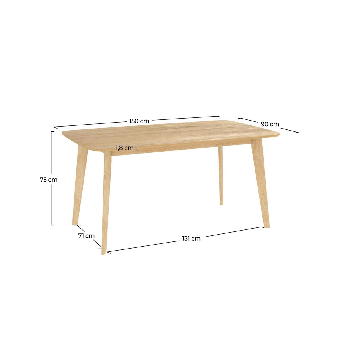 Rendez vous déco Table rectangulaire 6 personnes en bois clair 150 cm - Oman