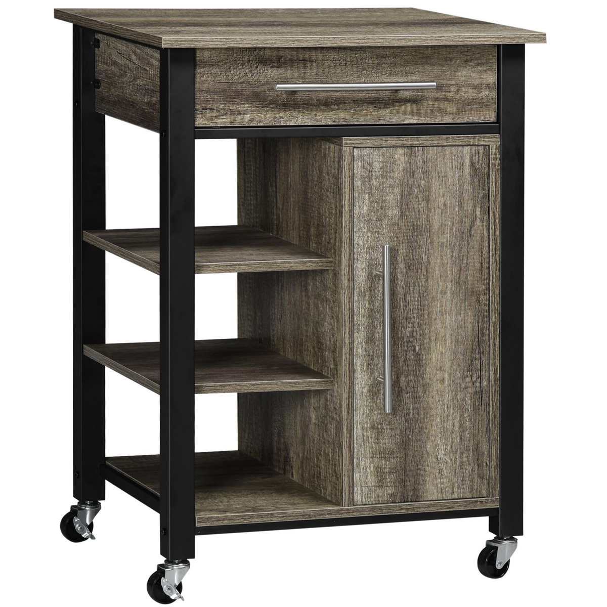 HOMCOM HOMCOM Chariot desserte de cuisine à roulettes avec tiroir - dim. 60 x 50 x 84,5 cm - noir et imitation bois