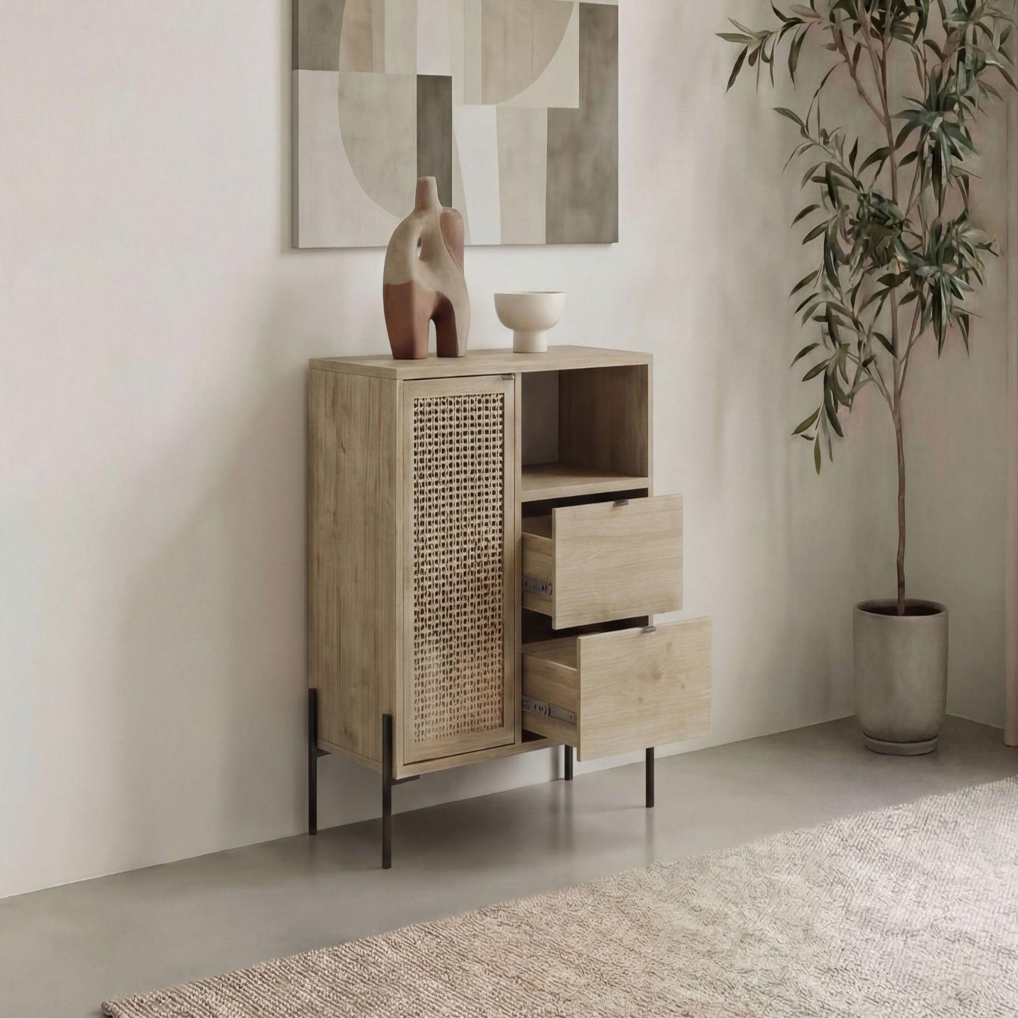 Voir la diapositive 6 : CASANOVA PARIS Stera - mini commode 1 porte 84cm en mélamine - chêne clair