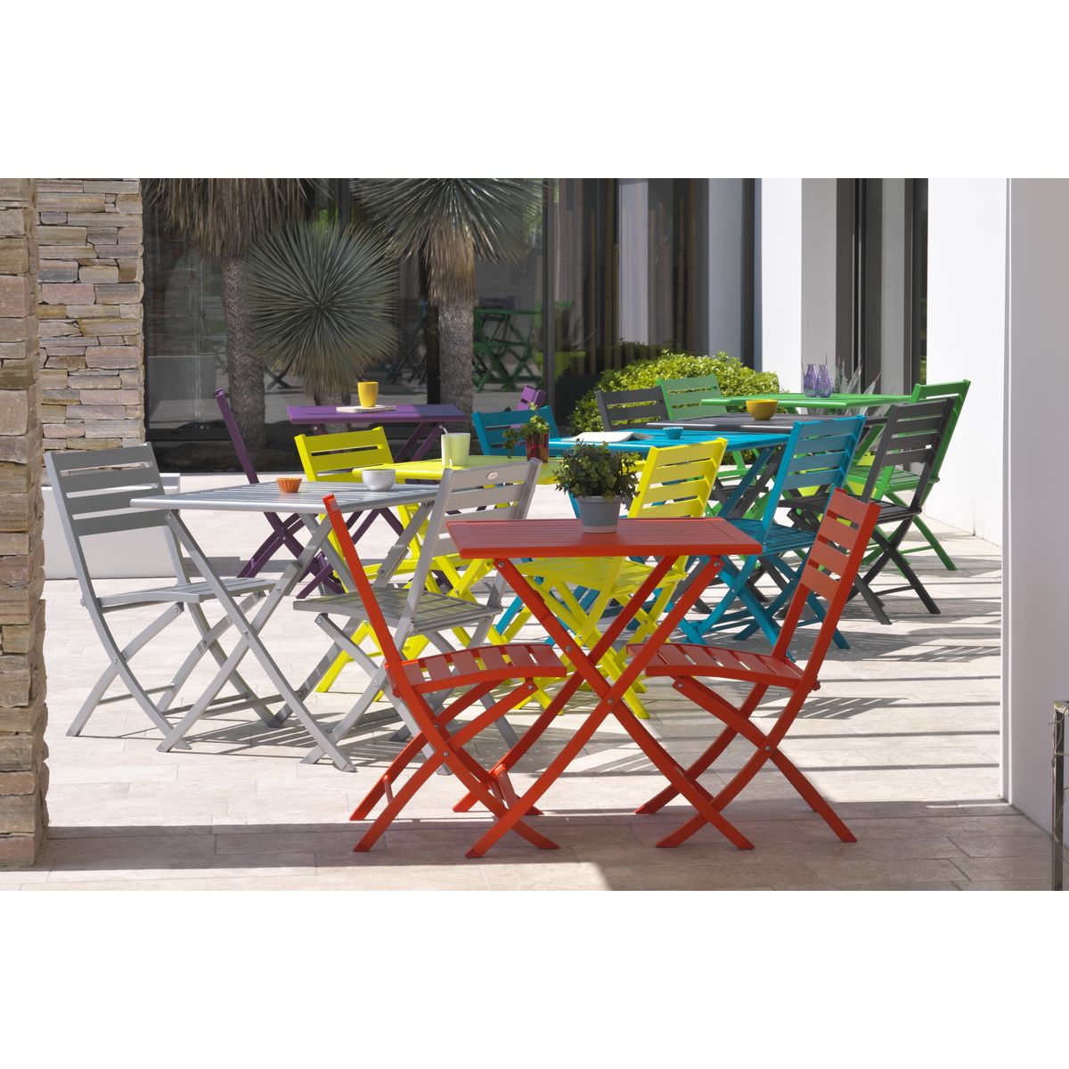 DCB GARDEN Table de jardin pliante 70x70cm aluminium gris métal MARIUS