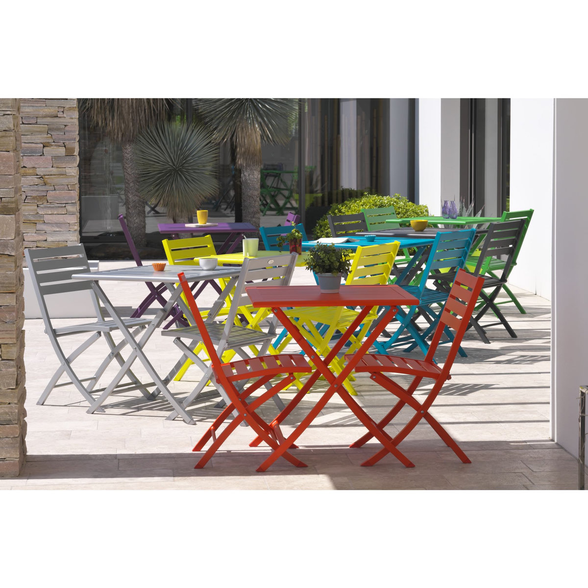 DCB GARDEN Table de jardin pliante 70x70cm aluminium gris métal MARIUS