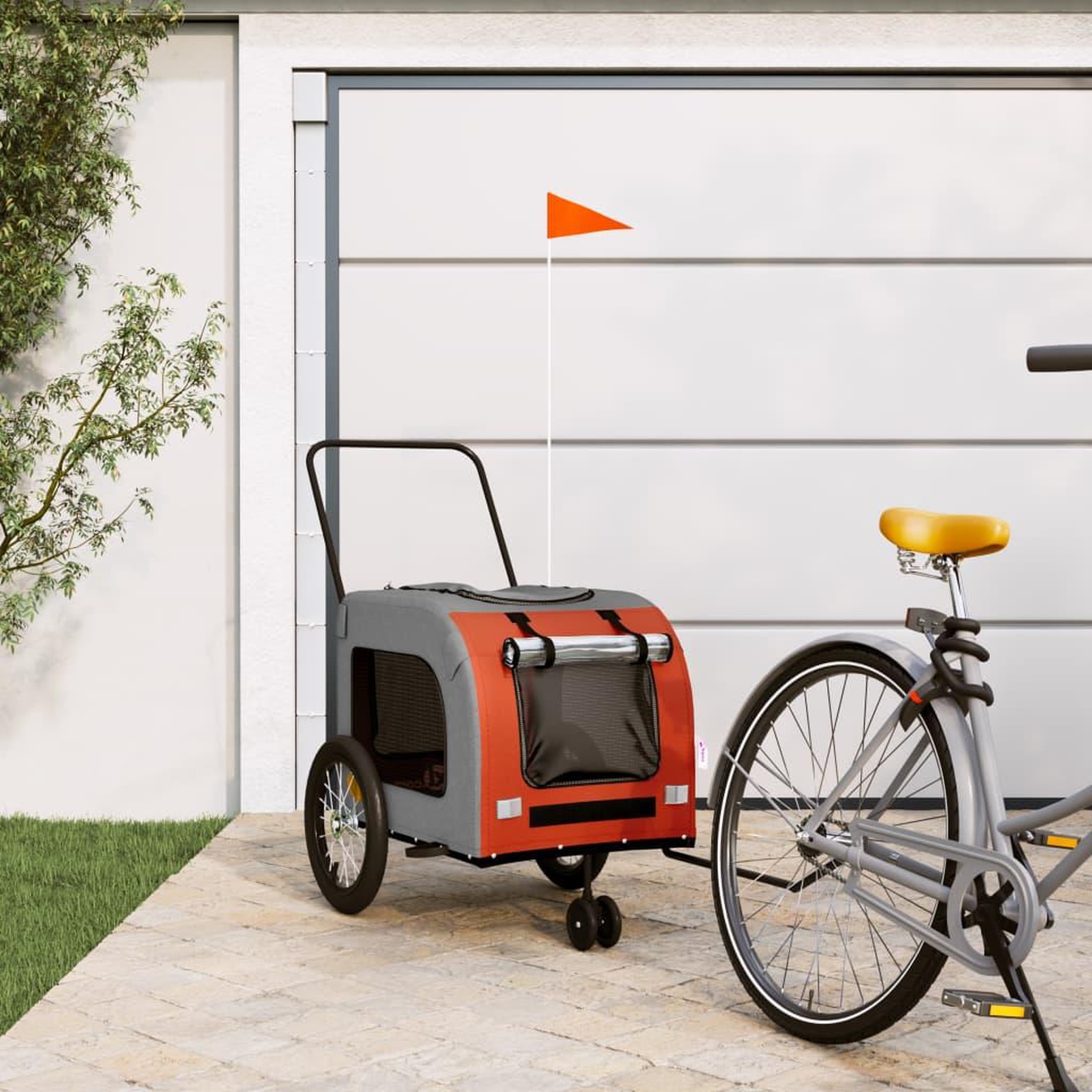 VIDAXL Remorque de velo pour animaux de compagnie orange et gris