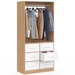 ID MARKET Dressing penderie L. 80 cm UPPAH avec 6 tiroirs bois façon hêtre et blanc