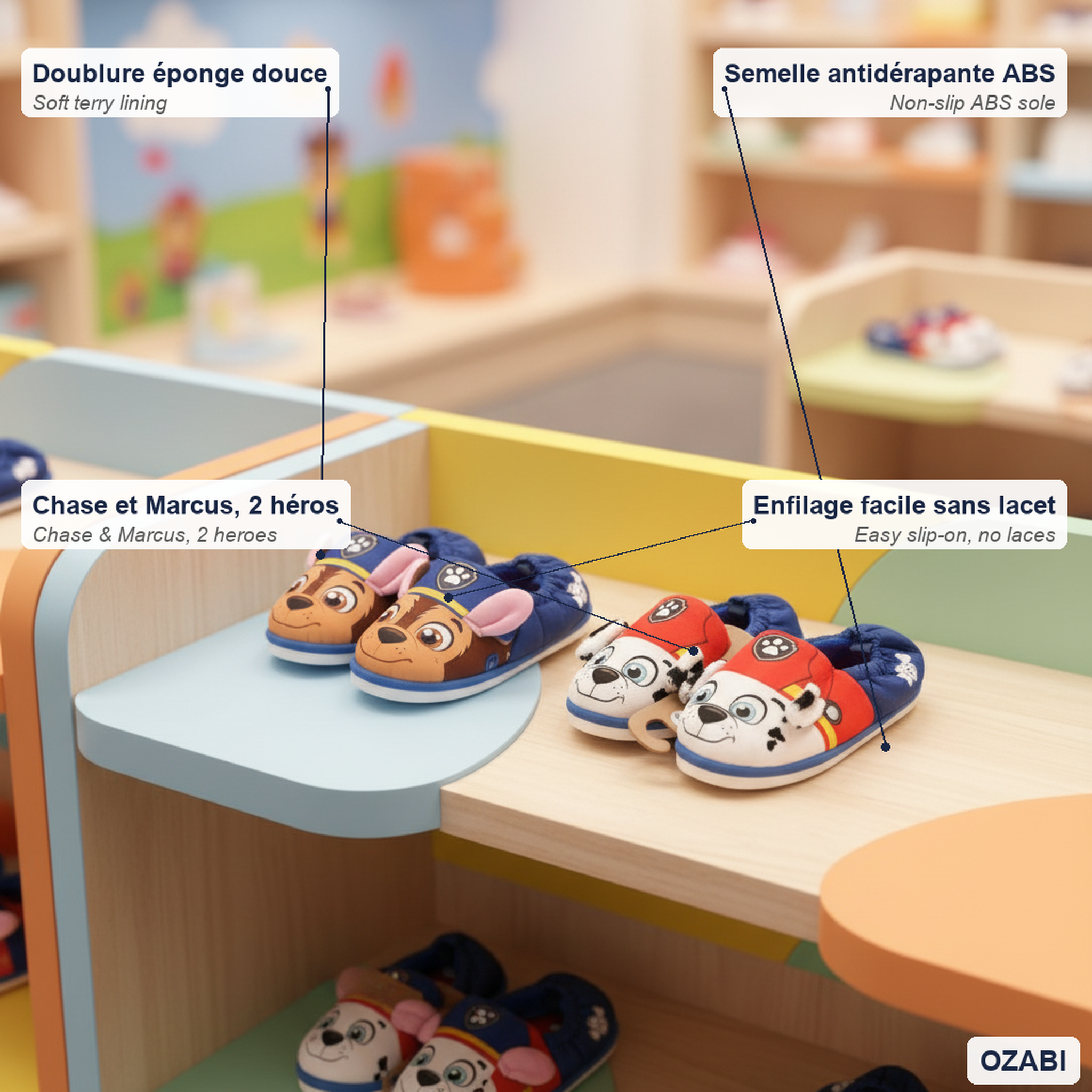 Voir la diapositive 5 : Pat Patrouille Ozabi pack 2 paires chaussons enfant pat patrouille antidérapants