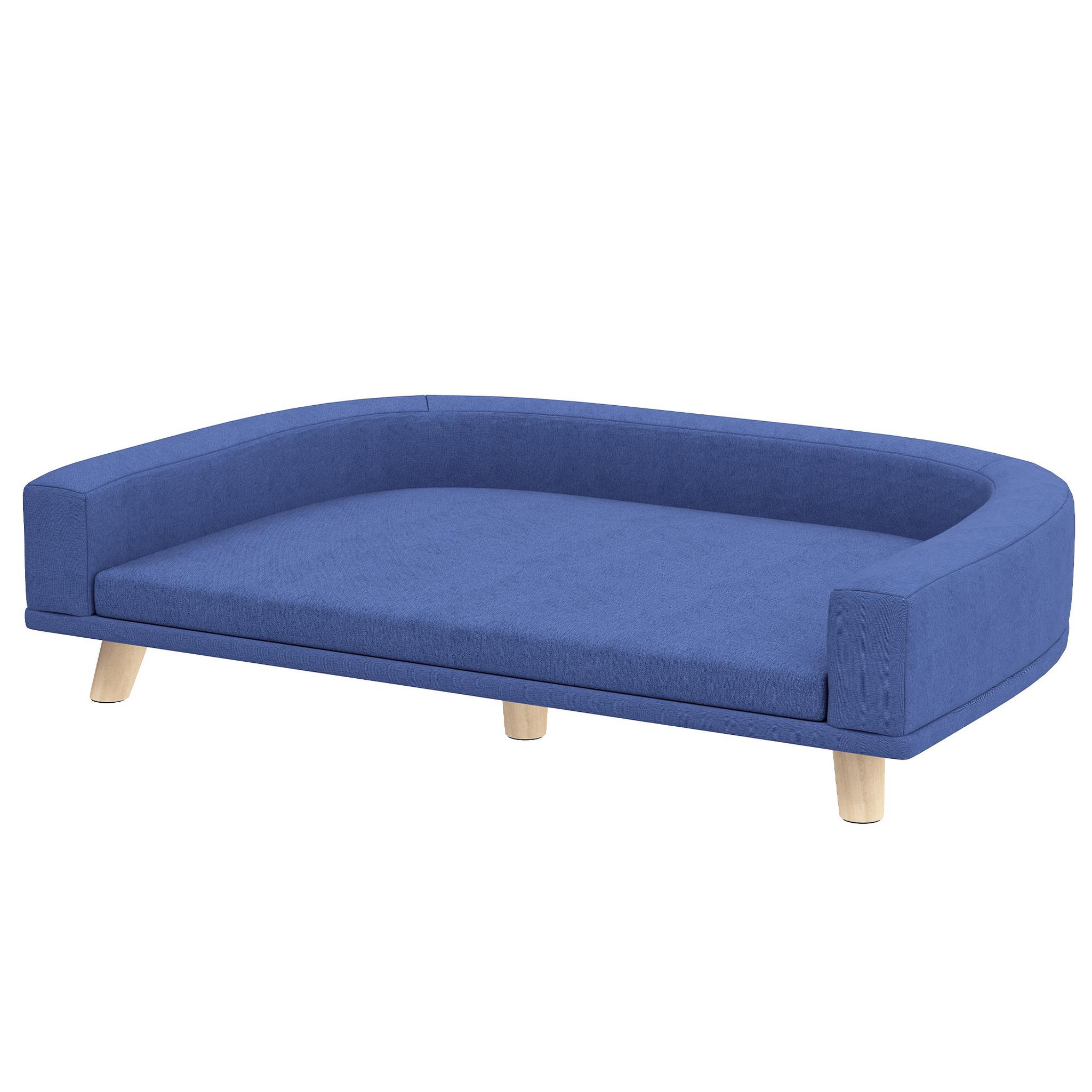 Voir la diapositive 5 : PAWHUT Canapé chien lit pour chien design scandinave coussin déhoussable dim 98l x 67l x 25h cm pieds bois tissu polyester bleu
