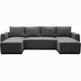 Voir la diapositive 3 : MARKET24 Canapé d'angle convertible panoramique PHARELL 5/6 places - Tissu velours côtelé anthracite - Coffre de rangement - L297xP155