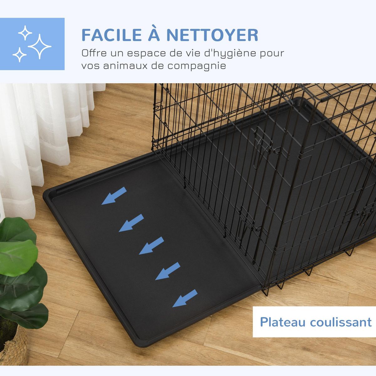 PAWHUT Cage de transport pour chien pliable - 2 portes verrouillables - plateau amovible - dim. 121L x 77l x 82H cm - acier ABS noir