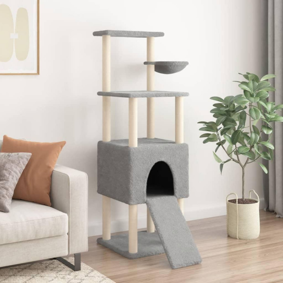 VIDAXL Arbre a chat avec griffoirs en sisal Gris clair 153 cm