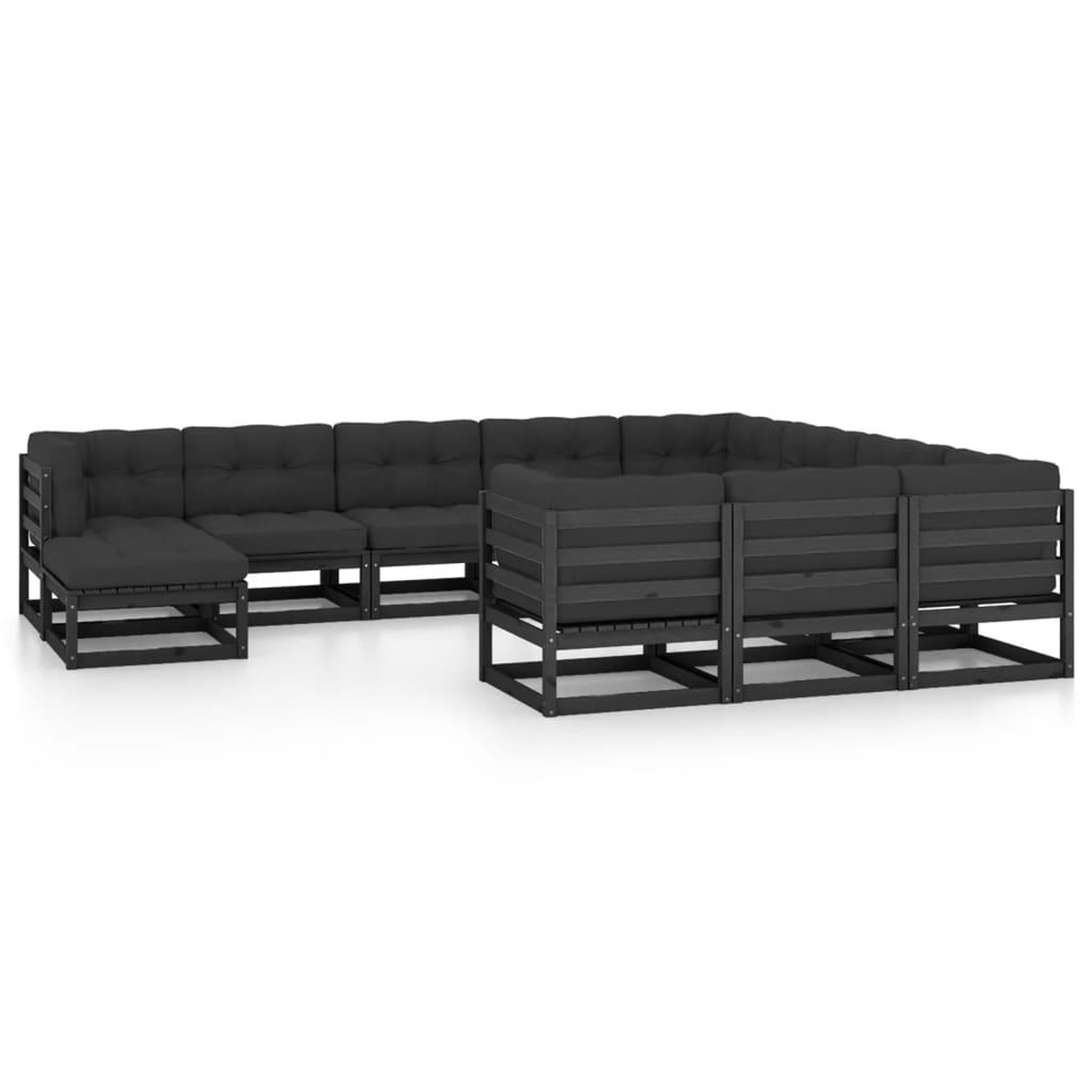 Voir la diapositive 1 : VIDAXL Salon de jardin 11 pcs avec coussins Noir Bois de pin massif