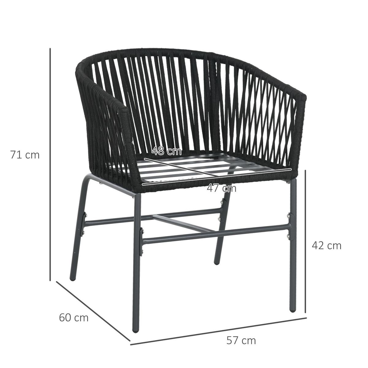 OUTSUNNY Lot de 2 fauteuils de jardin métal corde PE avec coussins