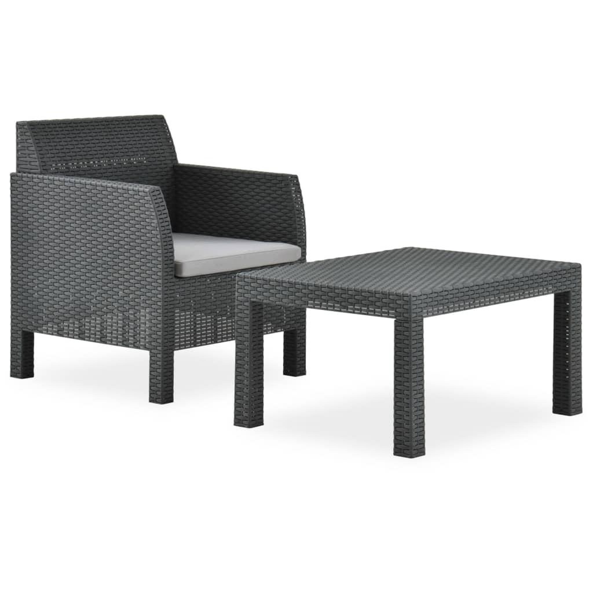 VIDAXL Salon de jardin 2 pcs avec coussin pp rotin anthracite