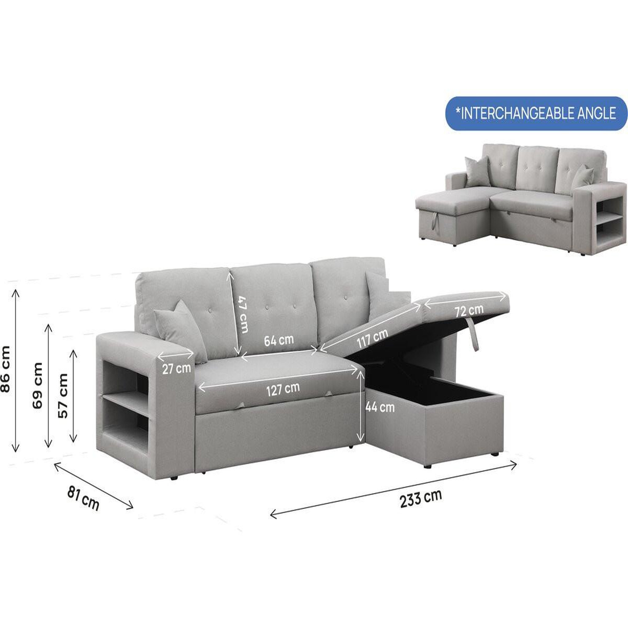 Voir la diapositive 4 : Habitat et Jardin Canapé d'angle convertible/réversible  axel  - 3 places - gris clair