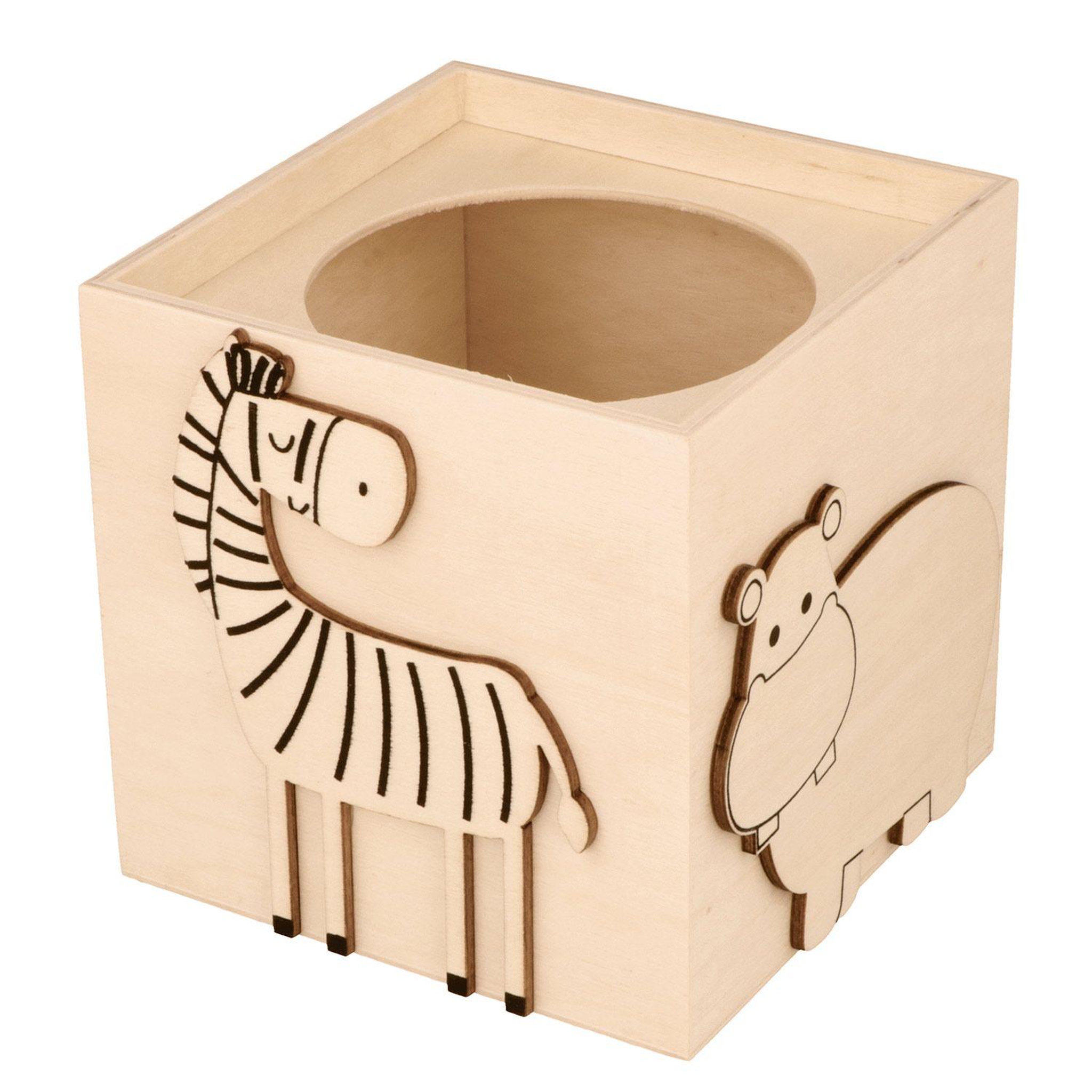 Voir la diapositive 1 : Artemio Pot à crayon en bois animaux de la savane