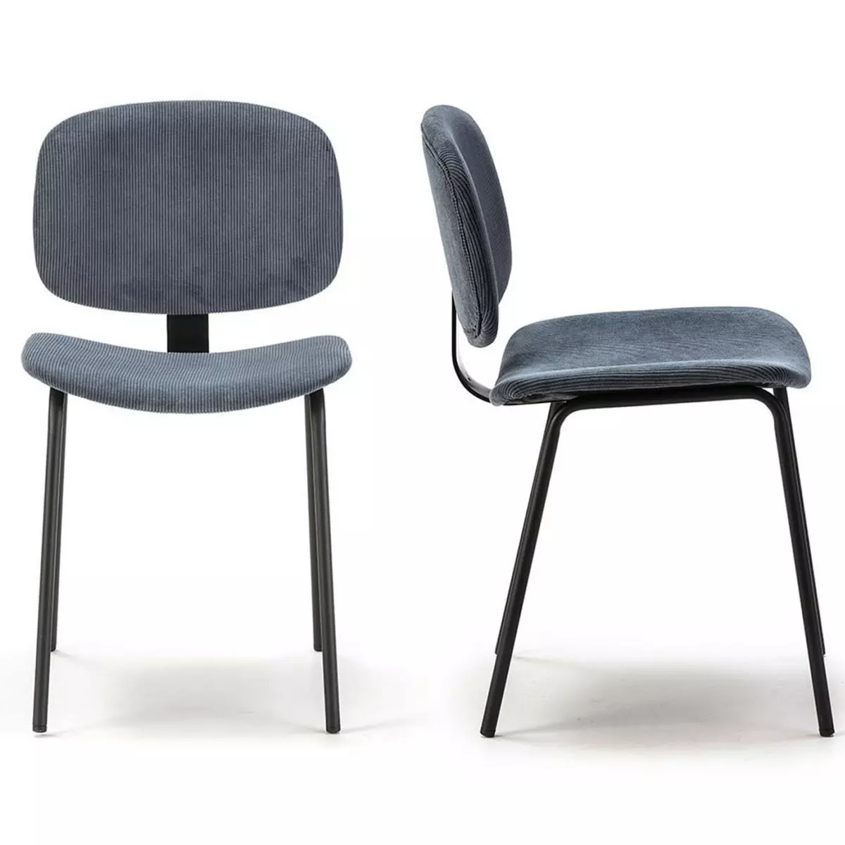 HOMIFAB Lot de 2 chaises en velours côtelé bleu piètement noir - Liv