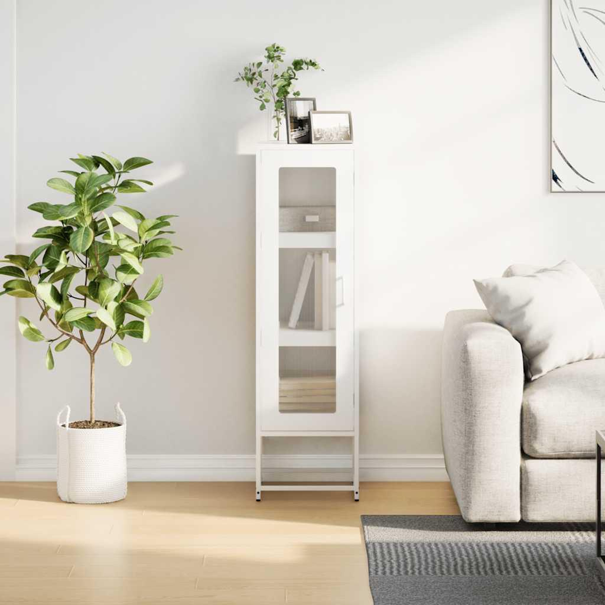Voir la diapositive 4 : VIDAXL Buffet haut blanc 36x39x123 cm acier lamine a froid