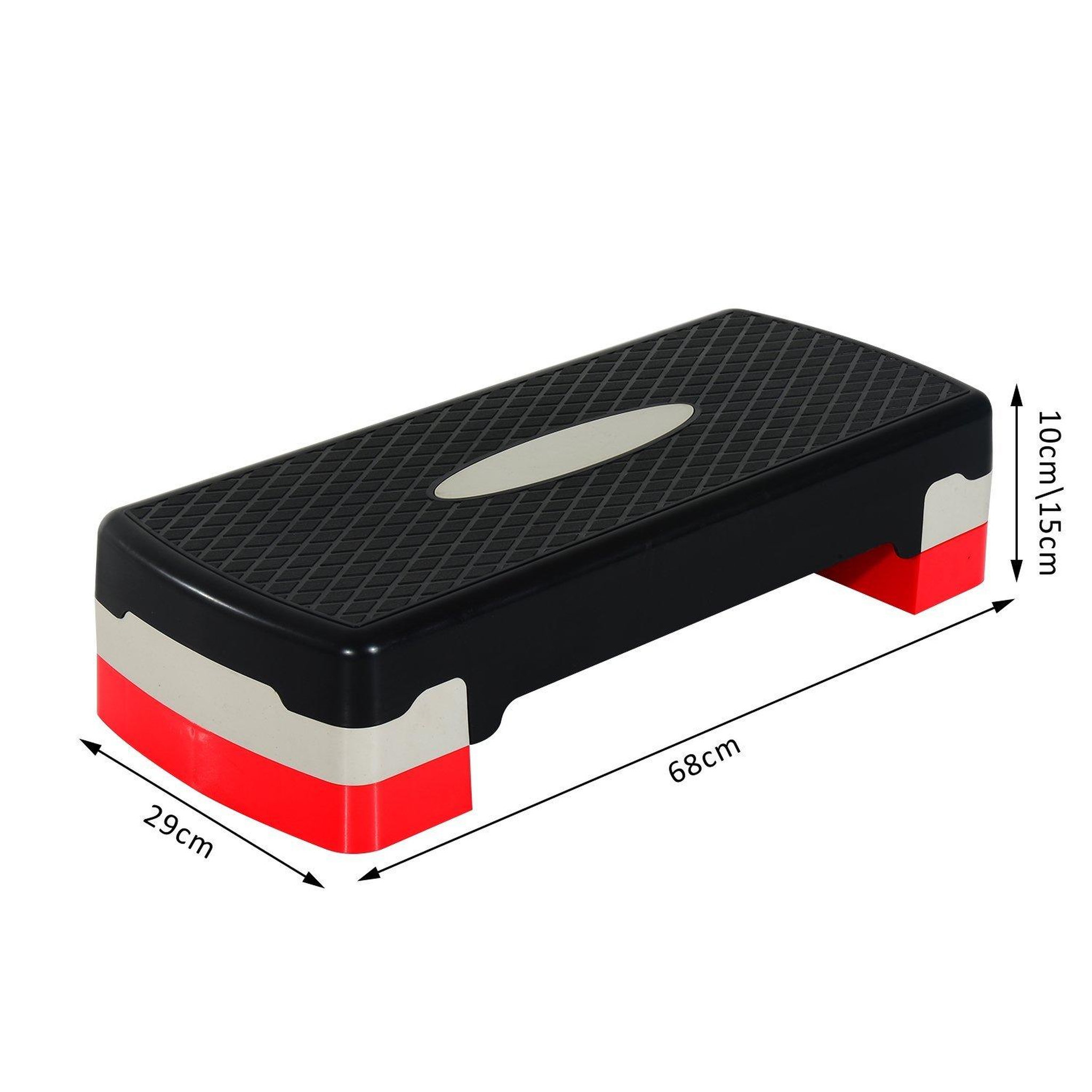 Voir la diapositive 3 : HOMCOM Stepper fitness aerobic hauteur reglable surface antiderapante dim. 68l x 29l x 10-15h cm plastique noir gris rouge