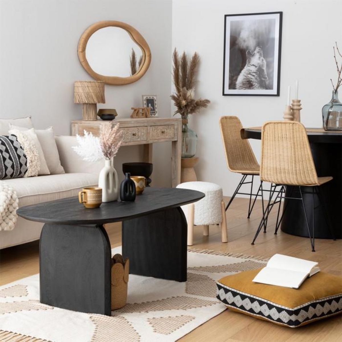 ATMOSPHERA Coussin de Sol Jacquard  Inuit Dreams  48x48cm Ocre