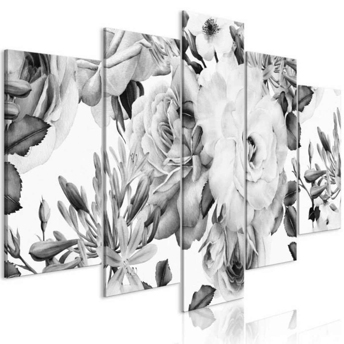 Paris Prix Tableau 5 Panneaux  Rose Composition Wide Black & White