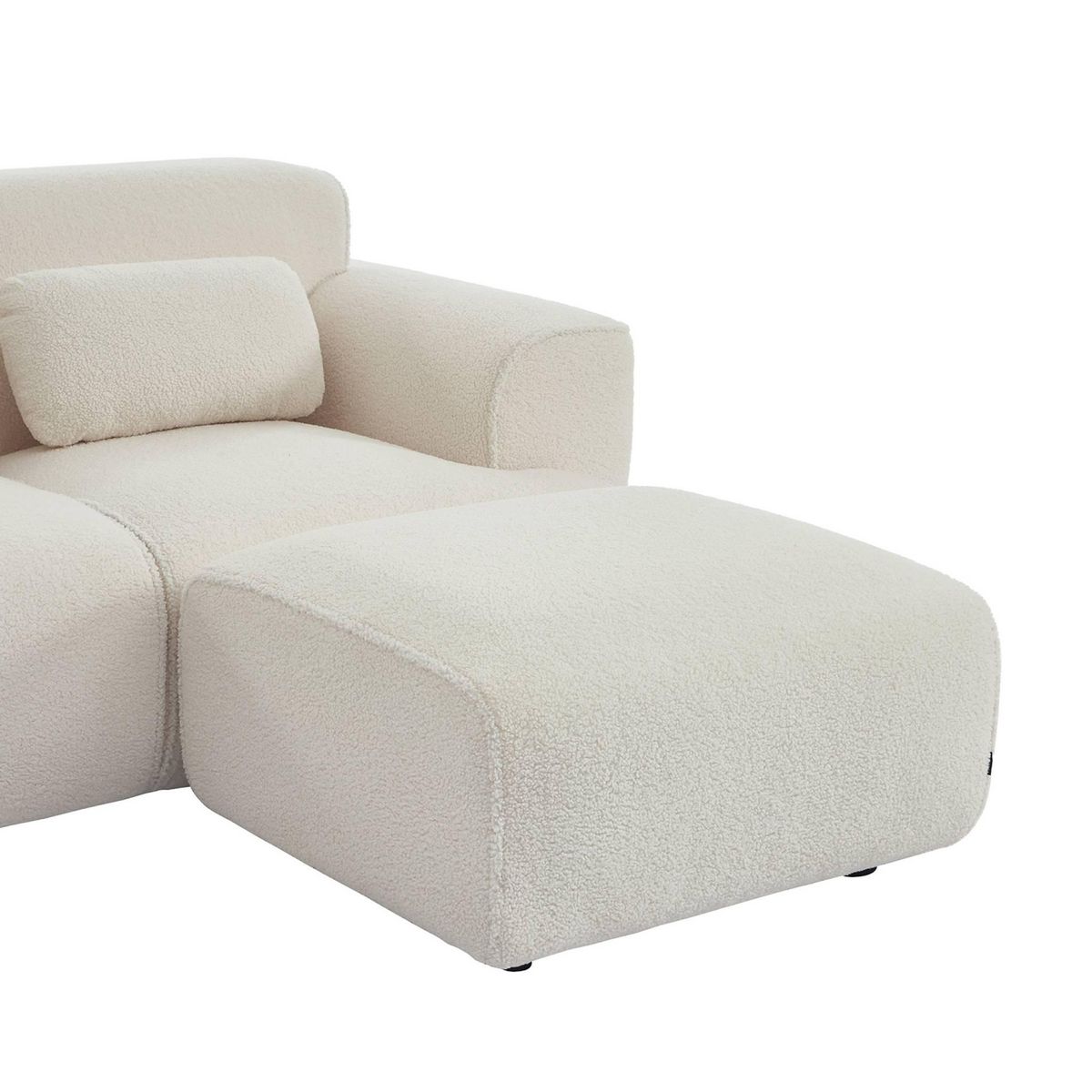 SWEEEK Pouf. module pour canapé. repose-pieds pour canapé 2 places en bouclette blanche. L 76 x P 70 x H 41cm - Wallas