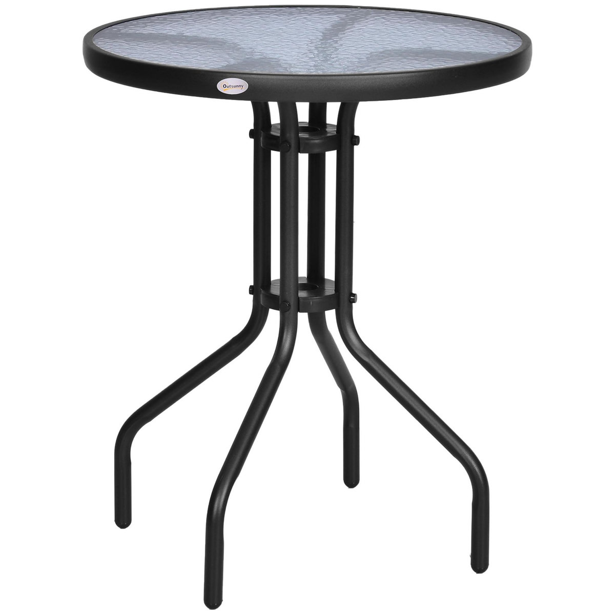 OUTSUNNY Table ronde bistro de jardin dim. Ø 60 x 70H cm métal époxy anticorrosion noir plateau verre trempé