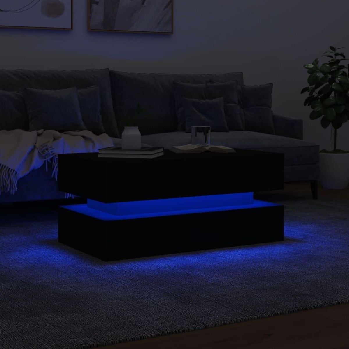 VIDAXL Table basse avec lumieres LED noir 90x50x40 cm