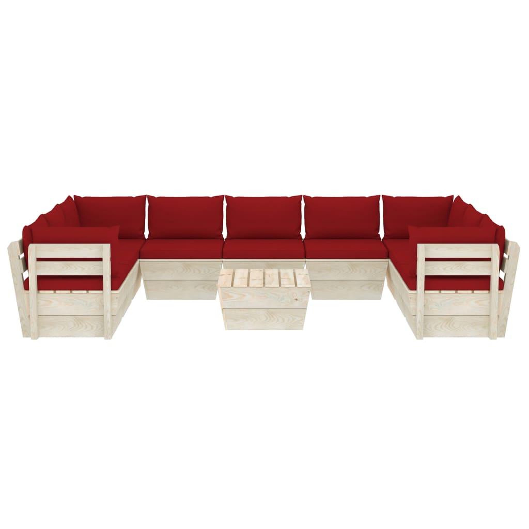 Voir la diapositive 3 : VIDAXL Salon de jardin palette 10 pcs avec coussins bois d'epicea