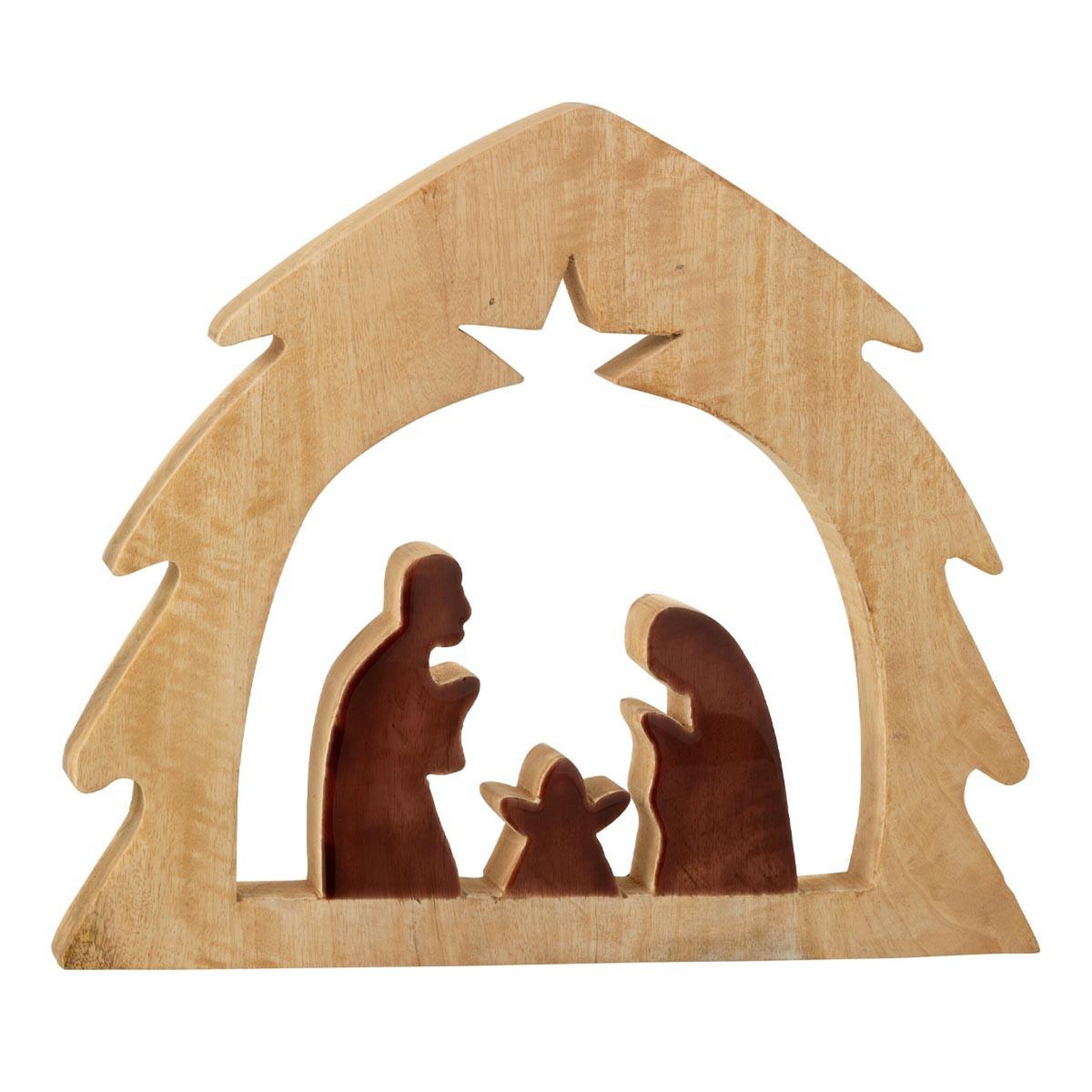 J-LINE Crèche sapin en bois  ajourée  37cm marron & naturel
