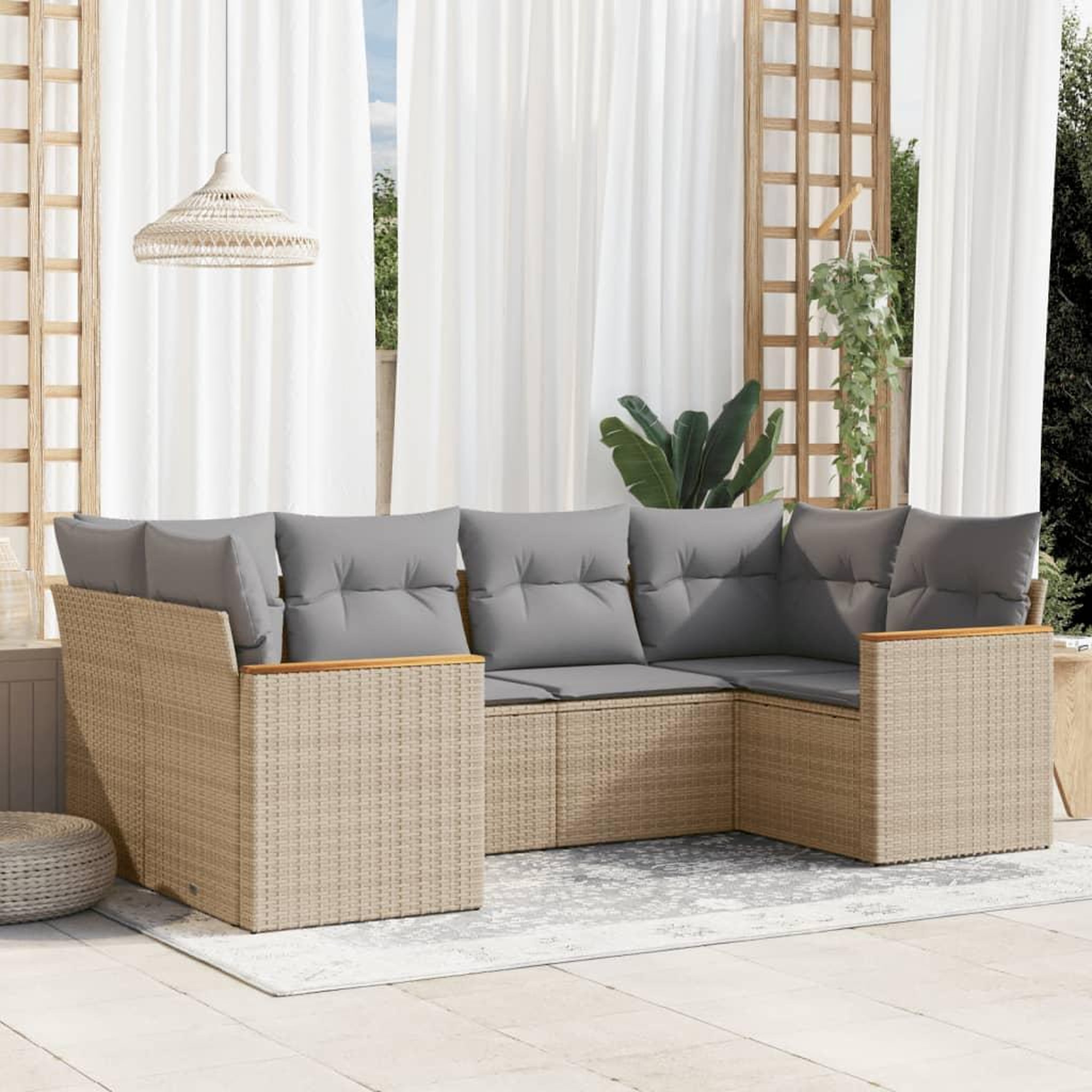 VIDAXL Salon de jardin avec coussins 6pcs melange beige resine tressee