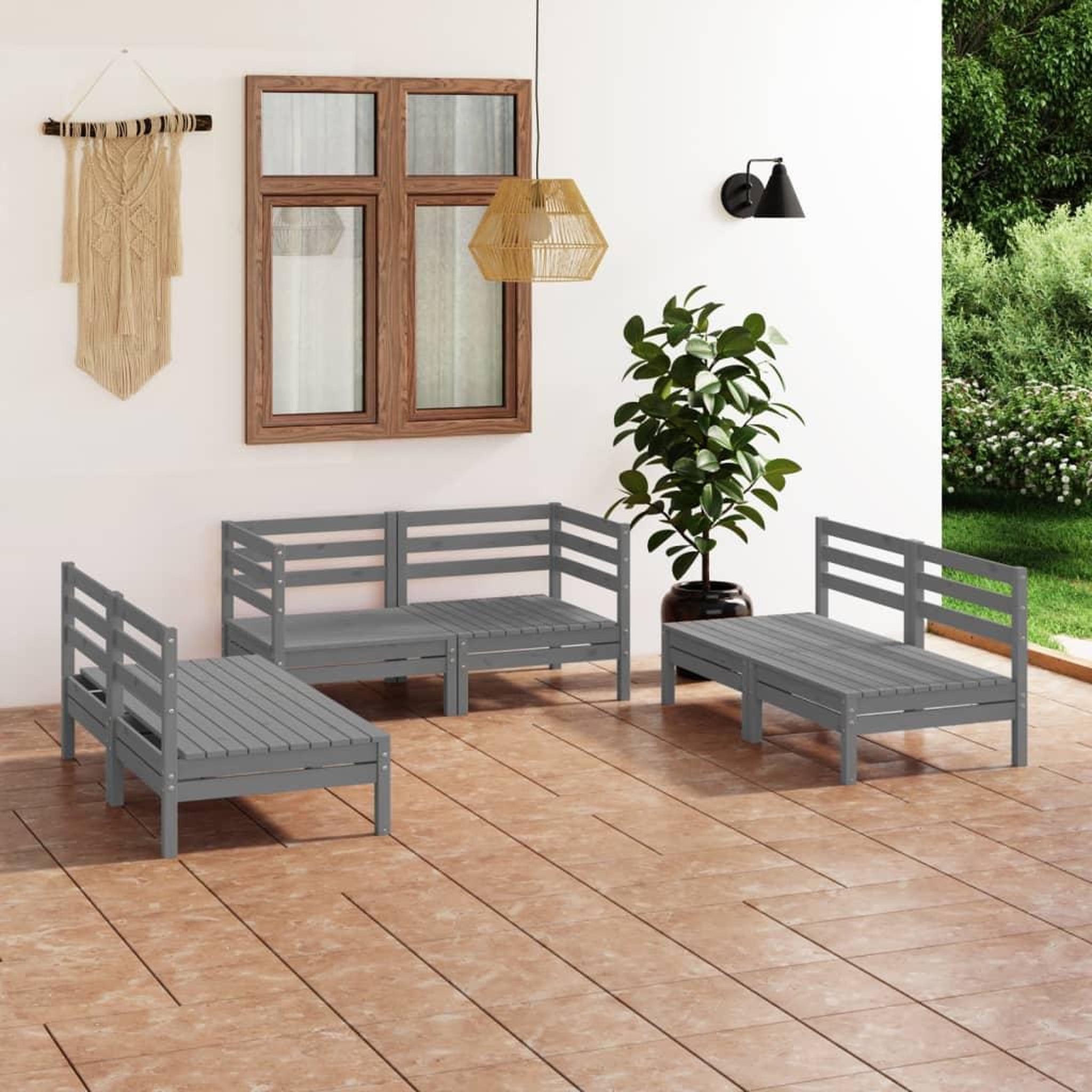 Voir la diapositive 1 : VIDAXL Salon de jardin 6 pcs Gris Bois de pin massif