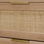 Voir la diapositive 2 : SWEEEK Commode chiffonnier effet bois et cannage 4 tiroirs naturel. poignée en métal doré - L 48 x P 39.5 x H 96 cm - Eva