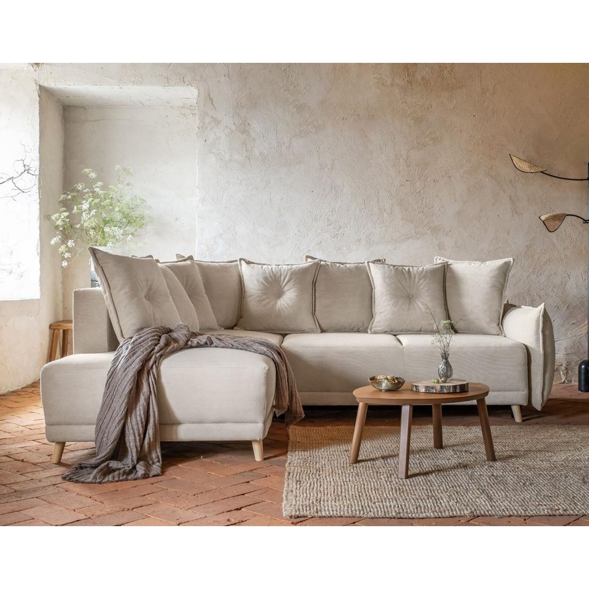 BEST MOBILIER Lena - canapé d'angle gauche 5 places - convertible avec coffre - en velours côtelé