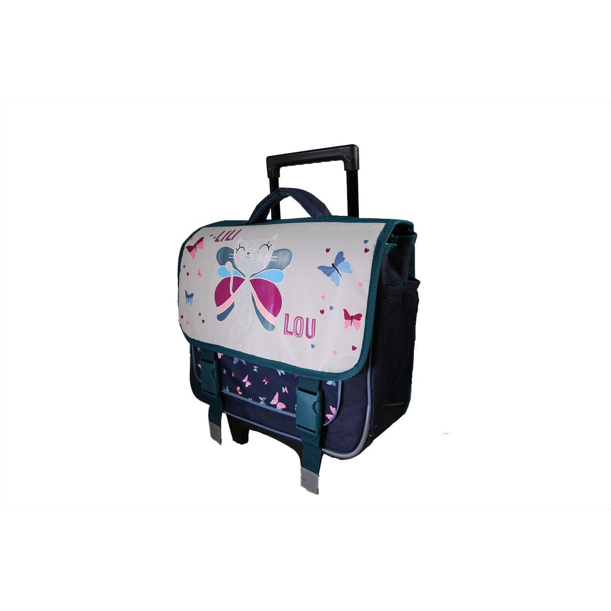 Voir la diapositive 2 : Bagtrotter Lili Lou - Cartable à roulettes 38cm - Fille - Beige /Bleu - 2 compartiments