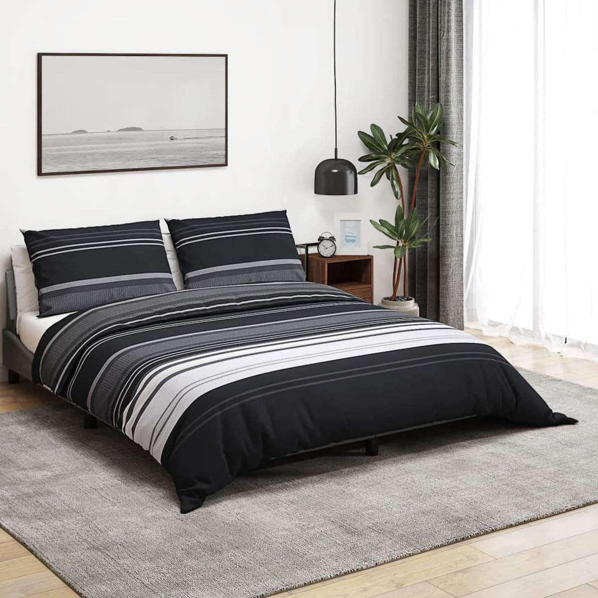 VIDAXL Ensemble de housse de couette noir et blanc 225x220 cm Coton