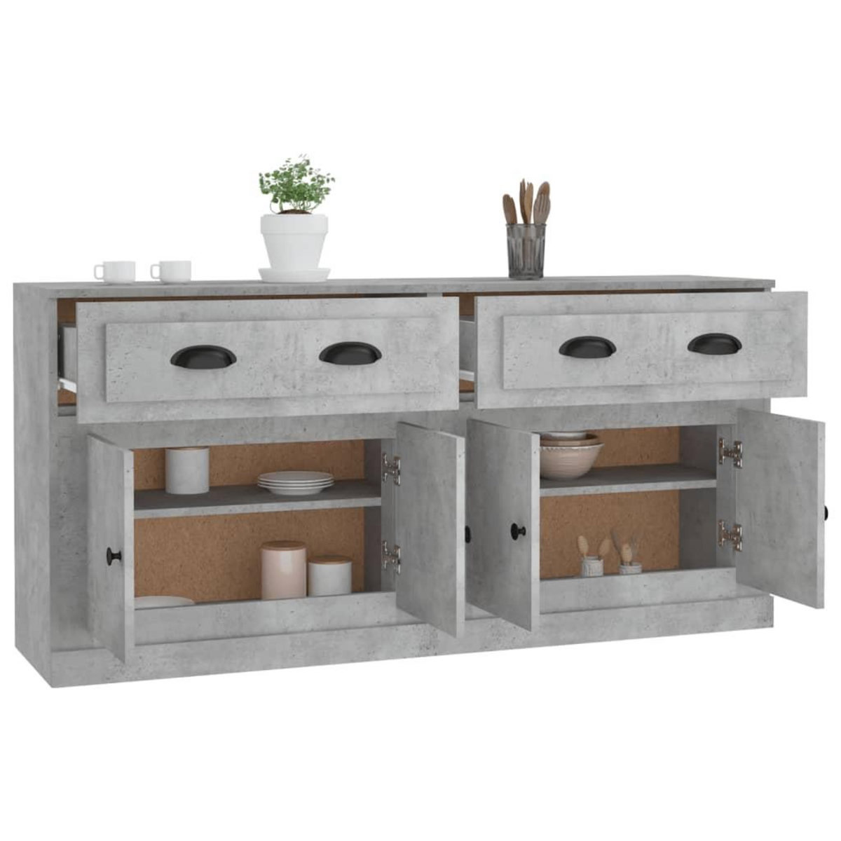 VIDAXL Buffets 2 pcs gris beton bois d'ingenierie