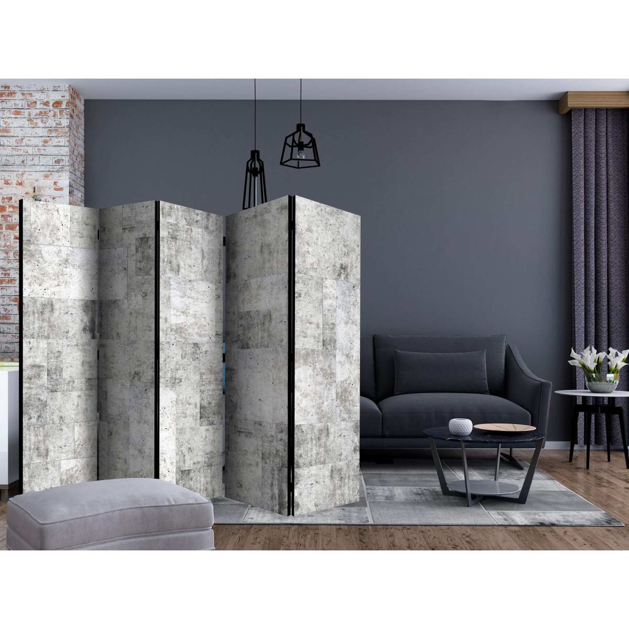 Voir la diapositive 2 : Paris Prix Paravent 5 volets  concrete : grey city  172x225cm