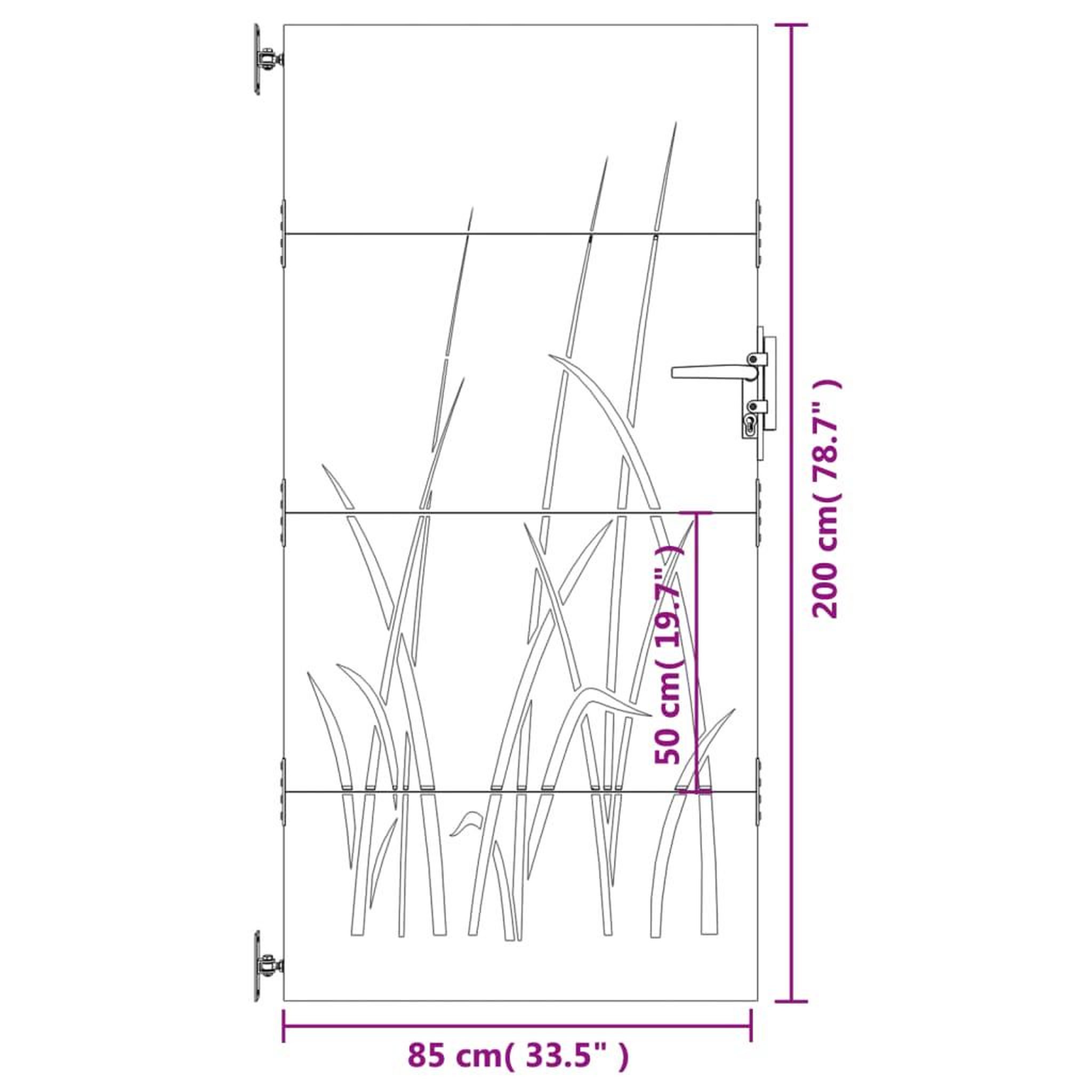 Voir la diapositive 6 : VIDAXL Portail de jardin 85x200 cm acier corten conception d'herbe