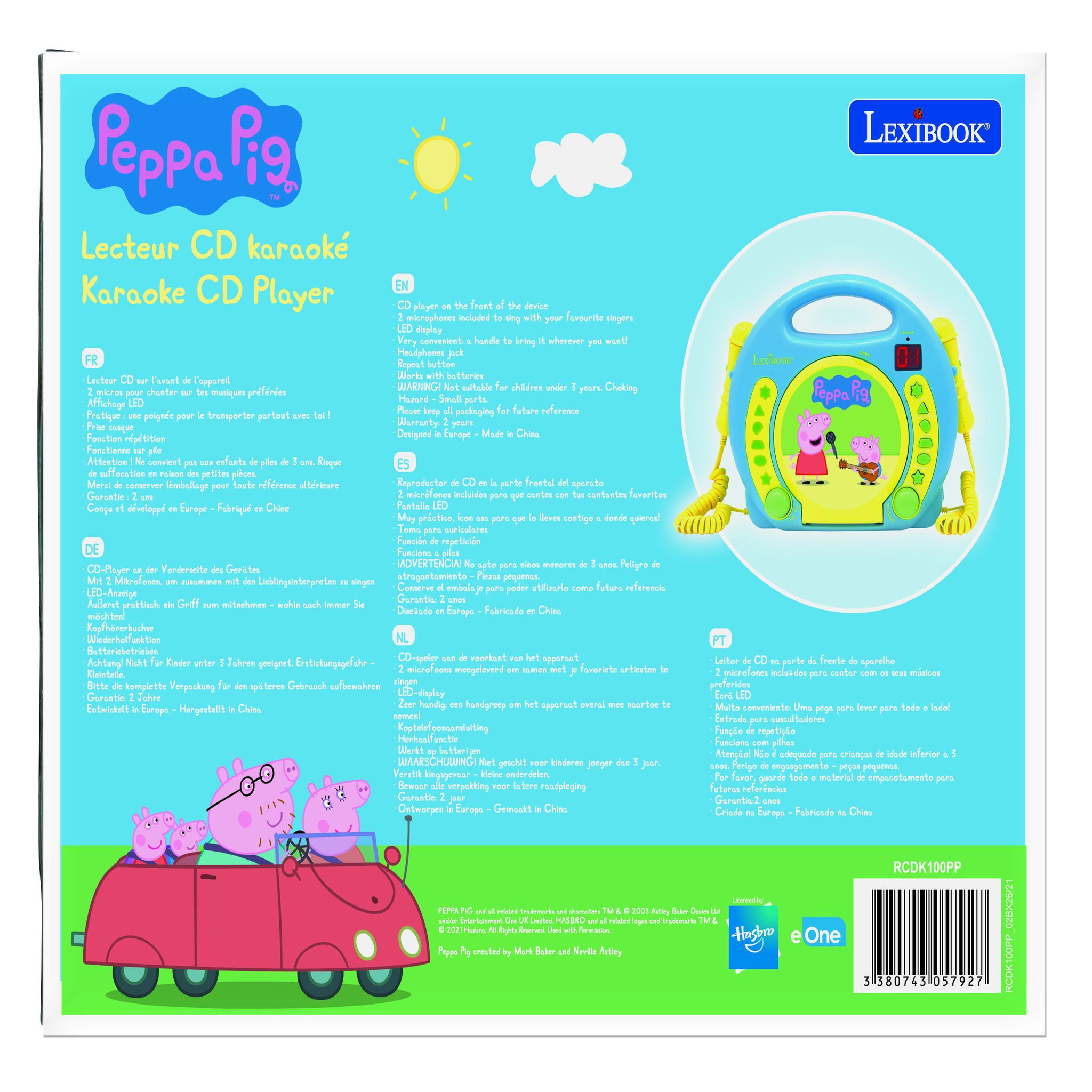 Voir la diapositive 5 : Lexibook Lecteur CD portable avec 2 microphones Peppa Pig