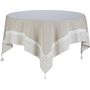 Voir la diapositive 1 : Nappe carrée 100x100 cm en coton beige imprimée finitions pompons et noeuds GLORIA