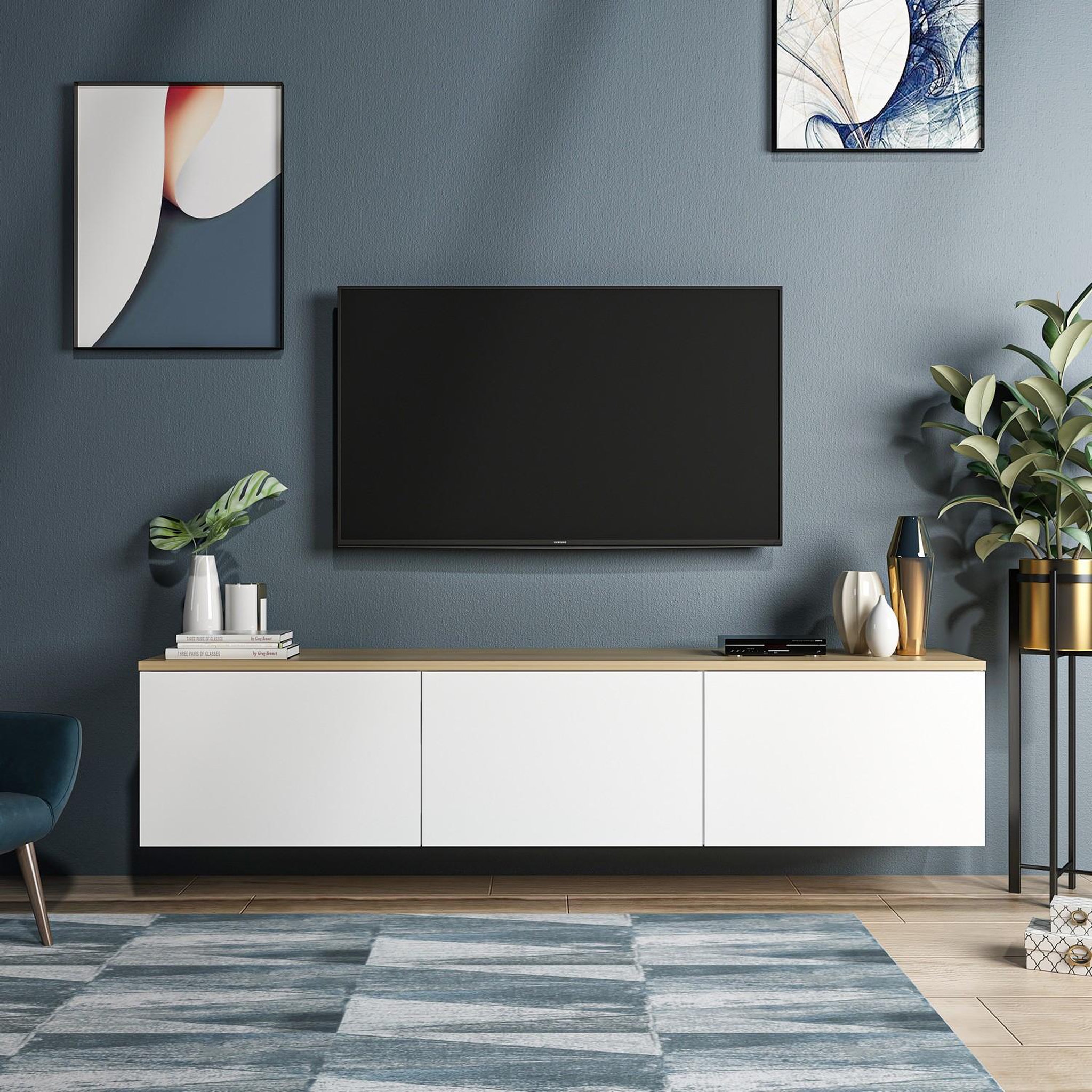 Voir la diapositive 4 : Habitat et Jardin Meuble tv en bois  neon  - 160 x 32 x 35 cm - blanc