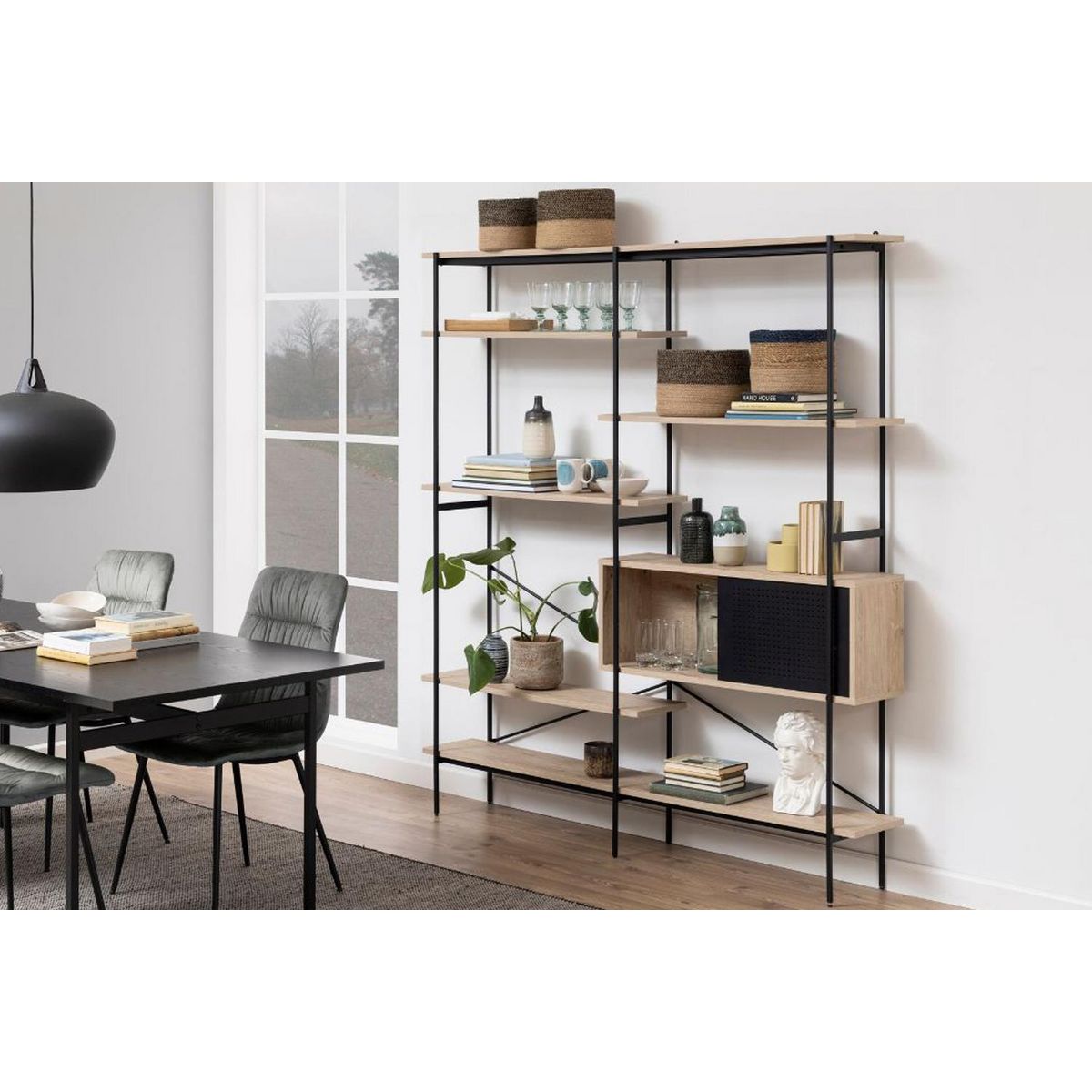 CONCEPT USINE Bibliothèque style industriel métal et bois SKY