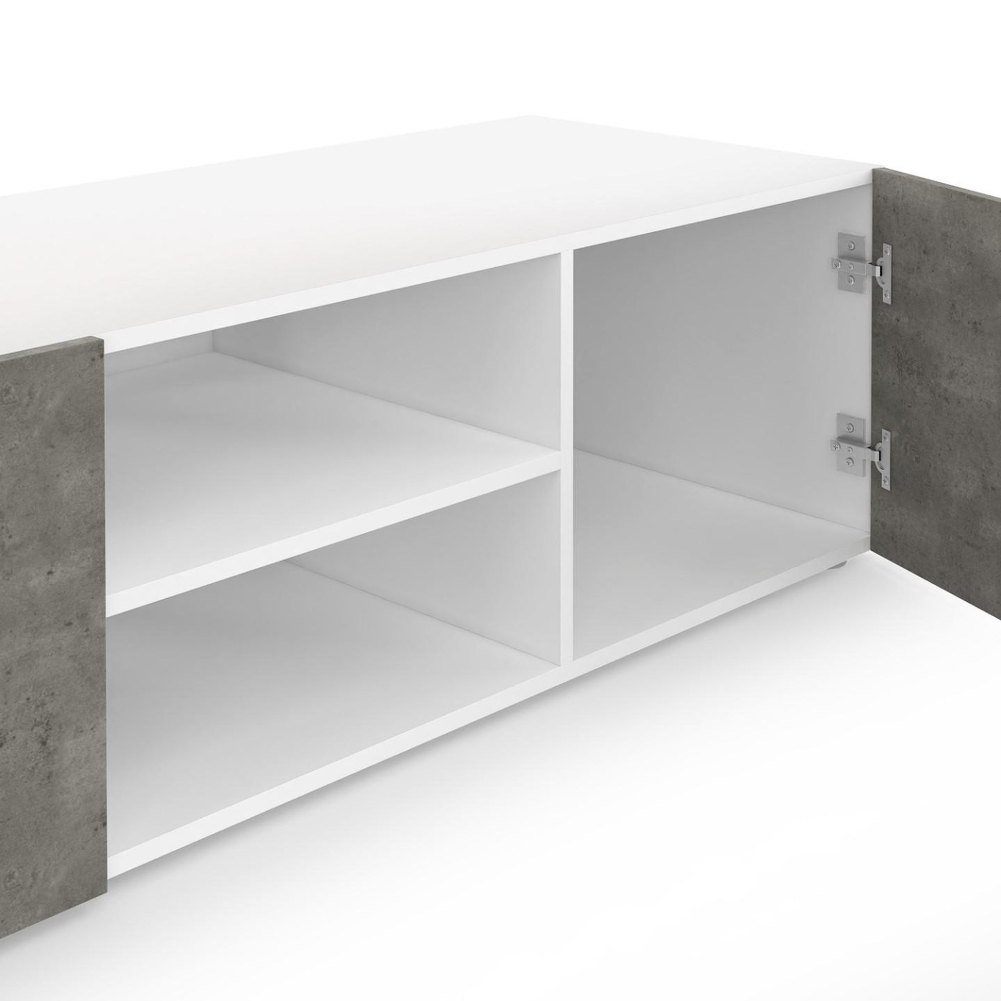 Voir la diapositive 6 : ID MARKET Meuble TV 113 cm ELI blanc portes effet béton