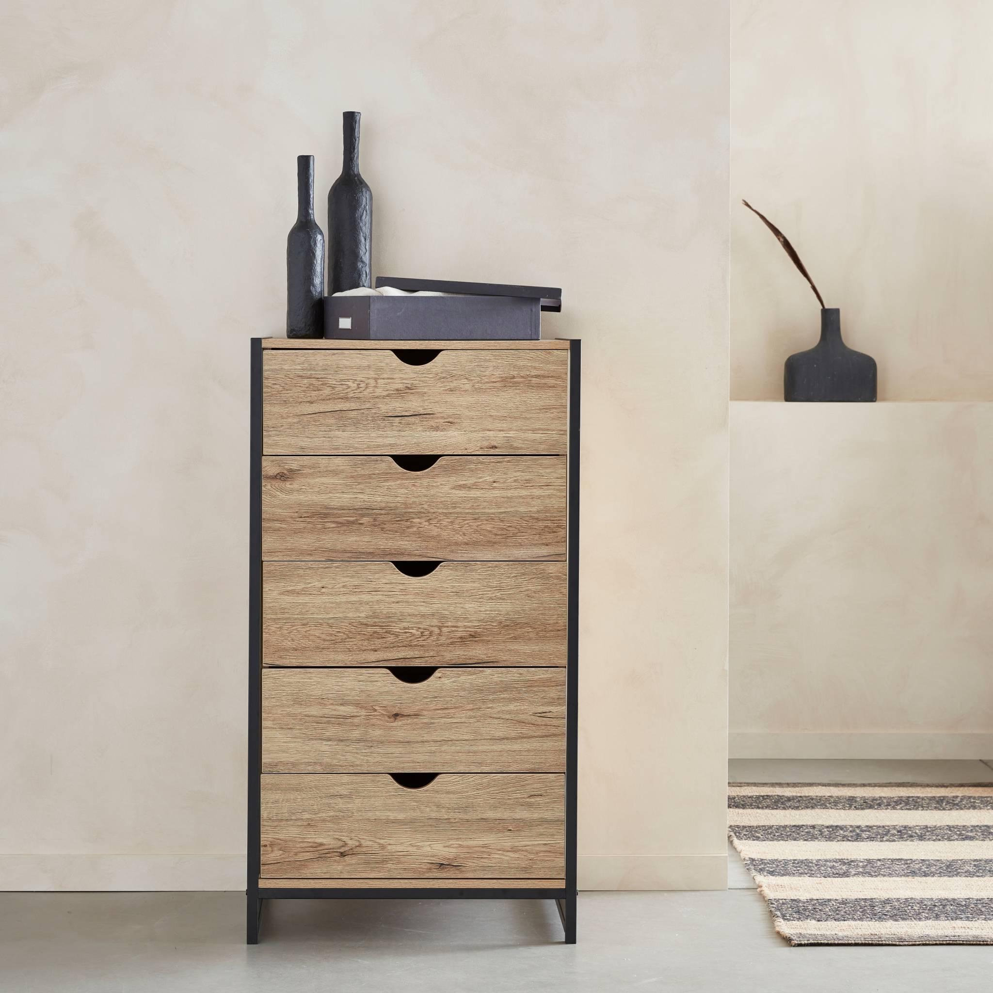 Voir la diapositive 3 : SWEEEK Commode. Loft. chiffonnier avec 5 tiroirs L 60 cm x l 40 cm x H 110 cm