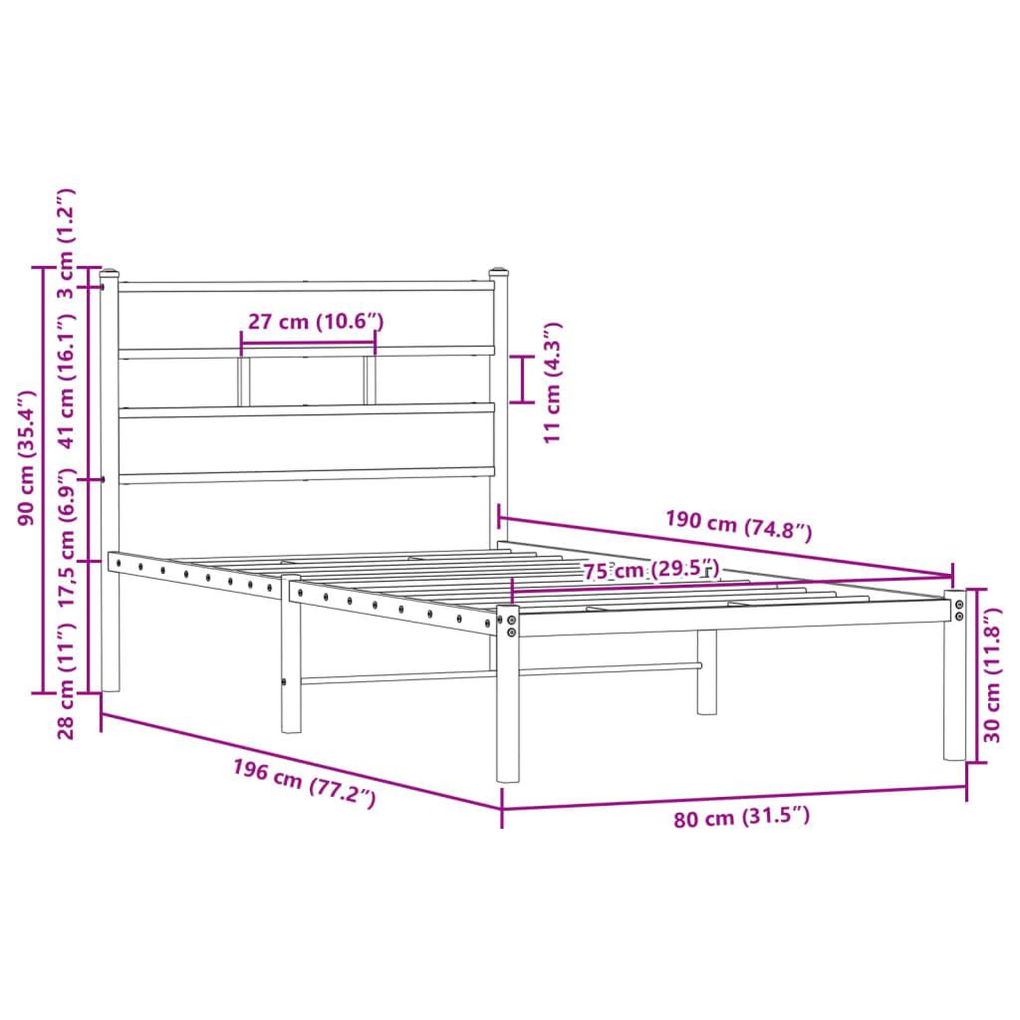 Voir la diapositive 6 : VIDAXL Cadre de lit sans matelas avec tete de lit 75x190 cm