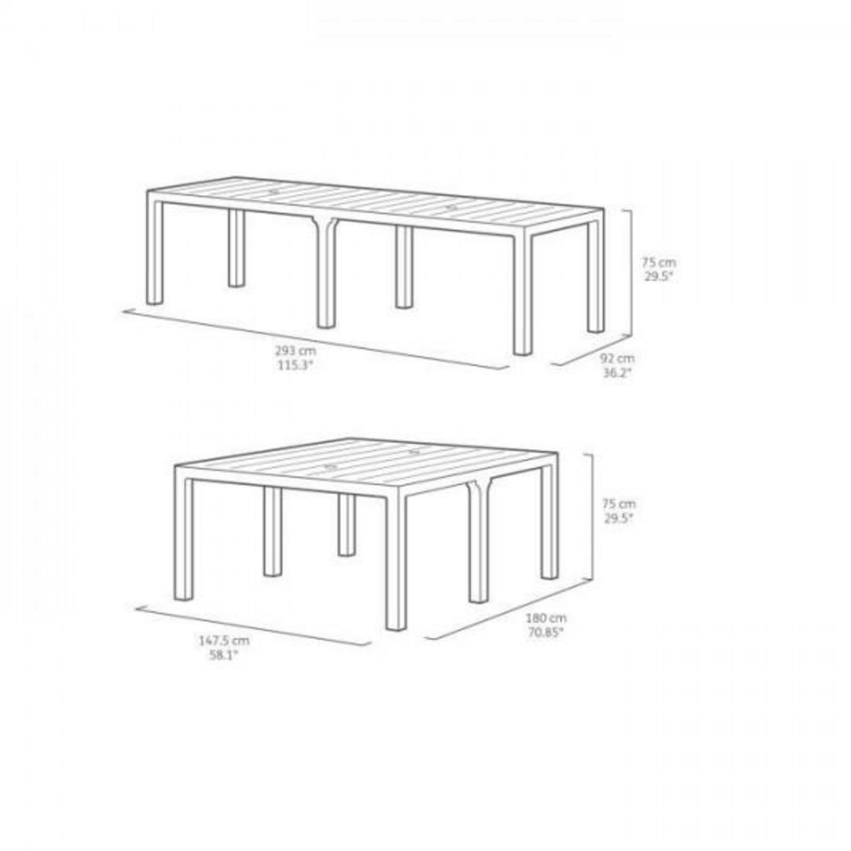 Keter Table de jardin - Rectangulaire - Coloris : gris graphite - En résine - Modulable 3 en 1 - JULIE DOUBLE - Allibert by KETER