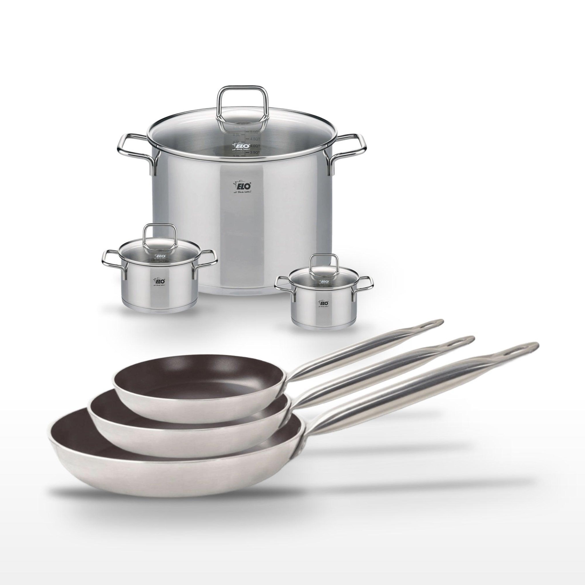 ELO Lot de 3 poêles 24/28/32 cm elo bistro line et 3 faitouts elo citrin