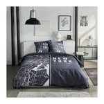 Today Parure de lit - TODAY - JAVA - 2 personnes - 240x220 cm - Coton - Imprimé New York - Noir
