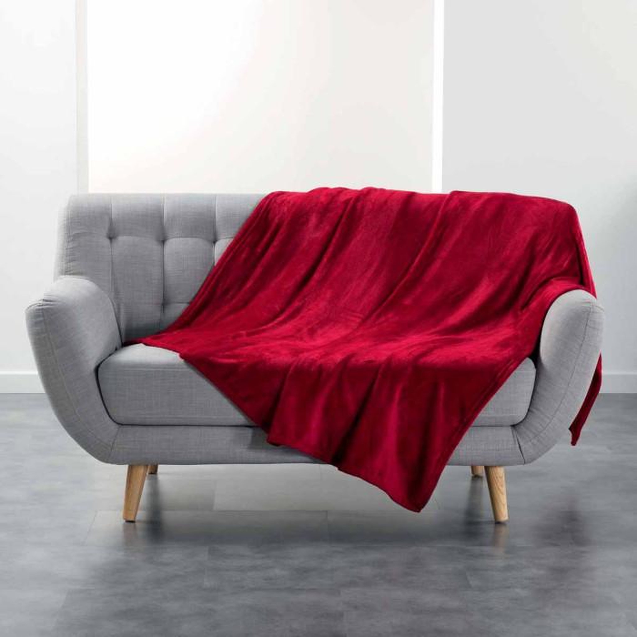 Voir la diapositive 1 : Paris Prix Plaid Uni en Flanelle  Flanou  180x220cm Carmin
