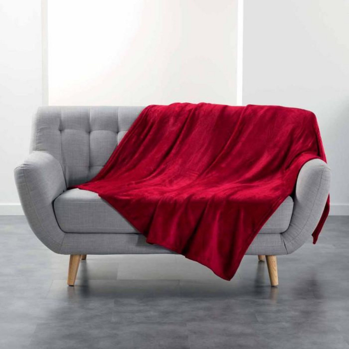 Paris Prix Plaid Uni en Flanelle  Flanou  180x220cm Carmin