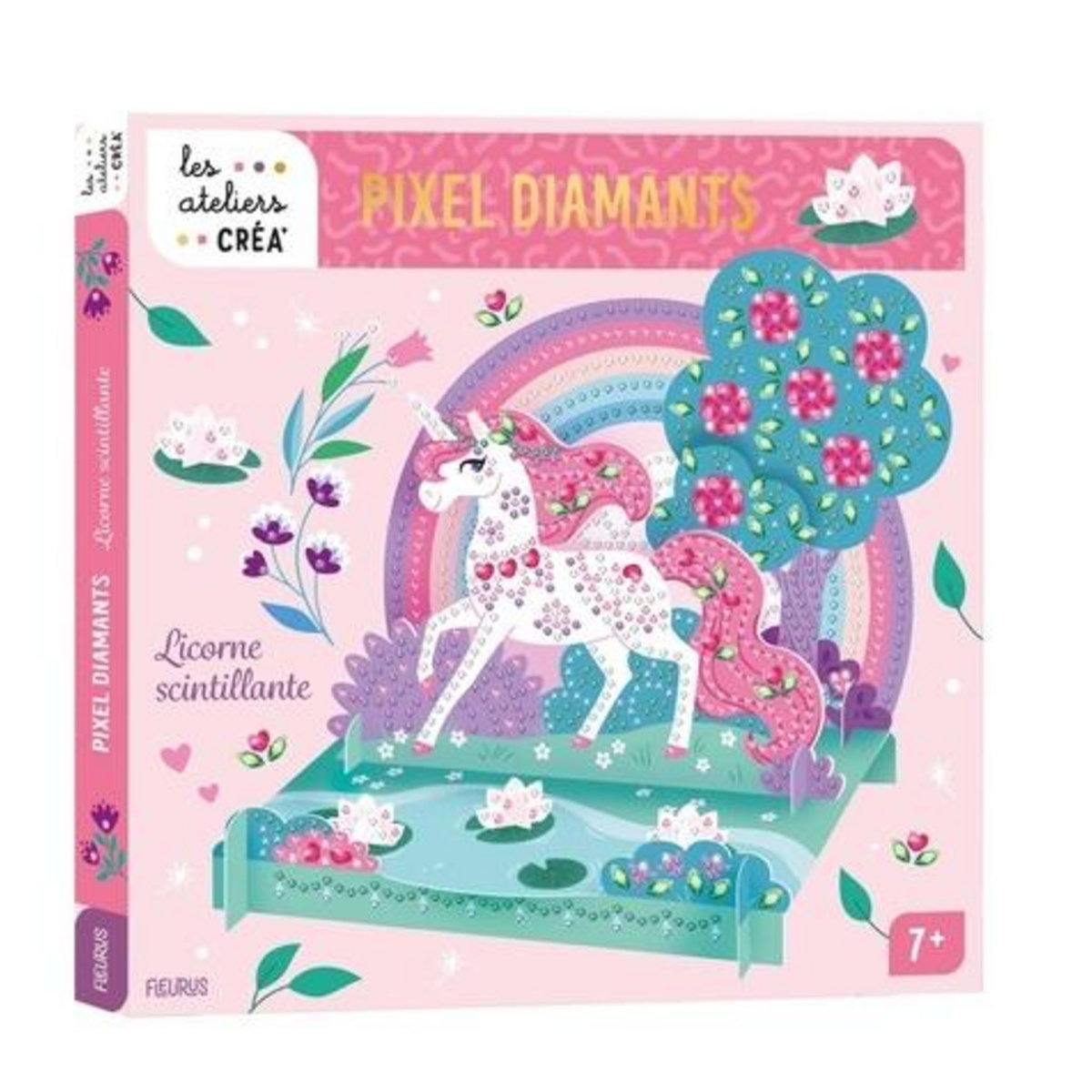 LICORNE SCINTILLANTE EN PIXEL DIAMANTS. COFFRET AVEC 3 CARTES EPAISSES PREDECOUPEES AVEC DES ZONES COLLANTES, 1 SET D'APPLICATION FACILE ( 1 COUPELLE, 1 CARRE DE CIRE, 1 STYLET), 1000 PIXEL DIAMANTS, 100 CRISTAUX, Fabre Léa