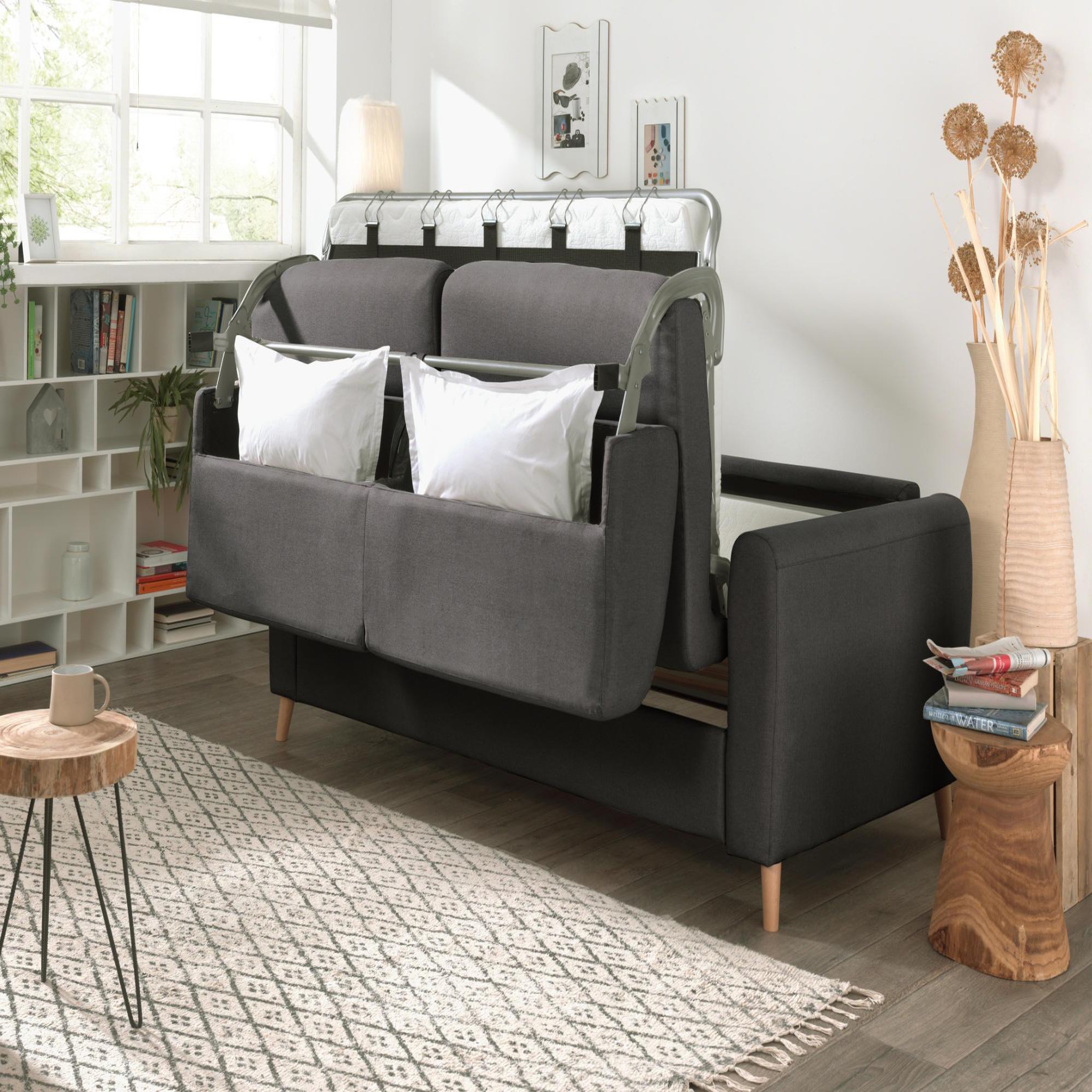 Voir la diapositive 3 : LISA DESIGN Timo - canapé 3 places convertible express couchage quotidien 140 cm matelas 12 cm en tissu